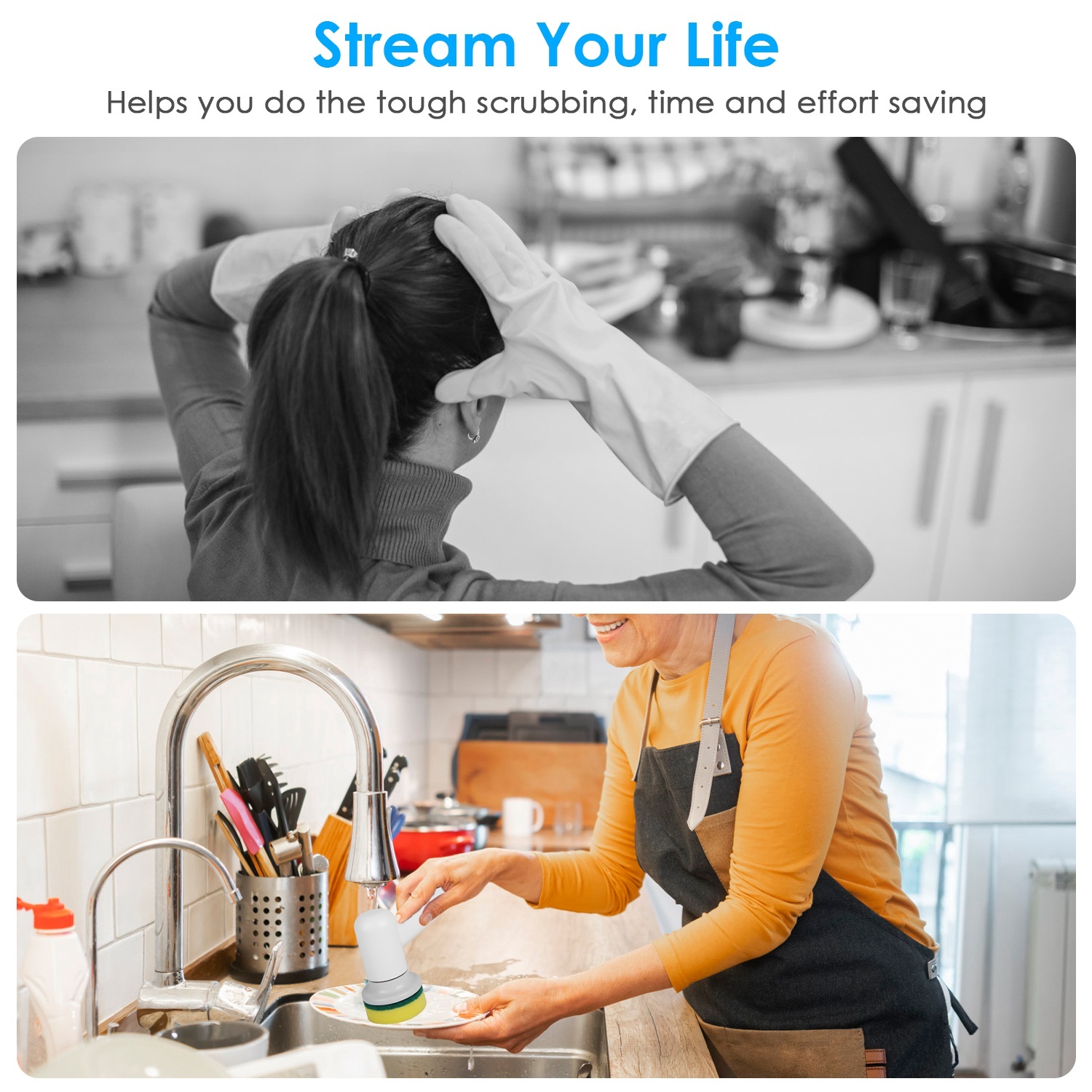 1Set Electric Handheld Spin Scrubber Cordless Cleaning Brush With 2 Rotating Speeds 3 Cleaning Brushes Rechargeable Shower Scrubber For Kitchen Dish Bathtub Sink Tile - Image 2