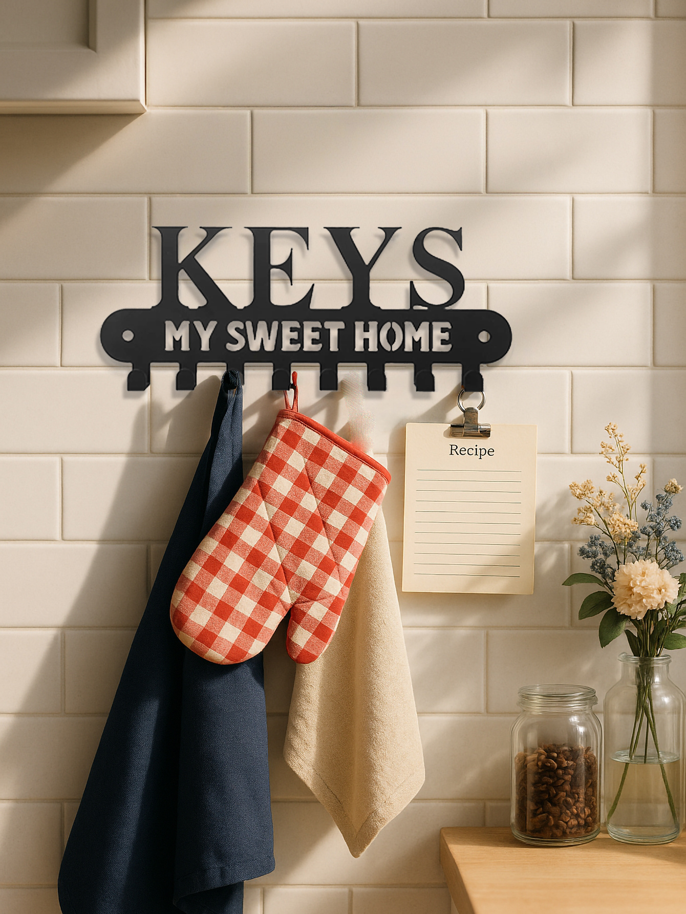 Sweet Home' Key Holder With Wall-Mounted Coat Rack-Metal ,Entryway Storage Rack - Image 2