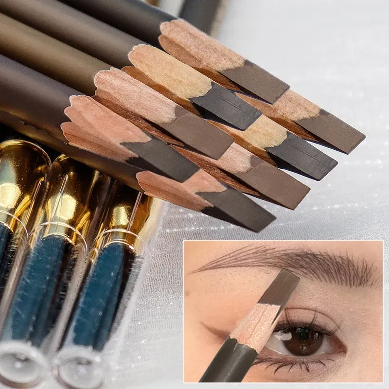 Color: light yellow - Waterproof Eyebrow Pen with Brush 7 Colors Natural Lasting Non-caking Eyebrow Pencil Outlining Wild Brow Korean Makeup Cosmetics - Image 2