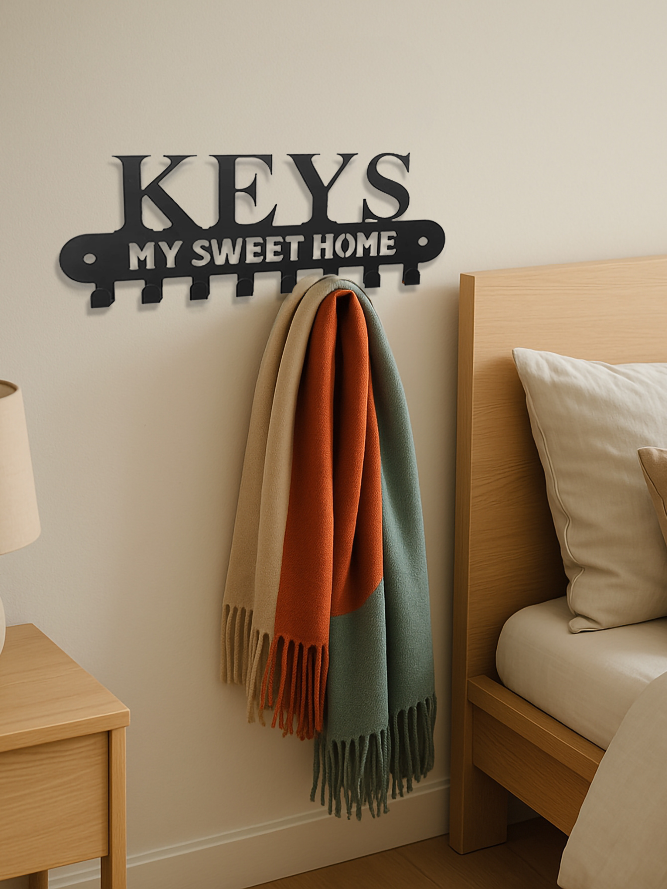 Sweet Home' Key Holder With Wall-Mounted Coat Rack-Metal ,Entryway Storage Rack - Image 3
