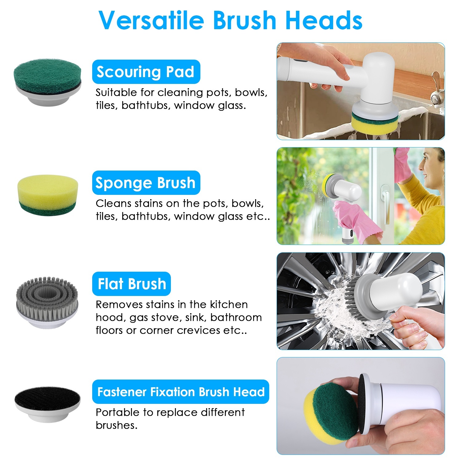 1Set Electric Handheld Spin Scrubber Cordless Cleaning Brush With 2 Rotating Speeds 3 Cleaning Brushes Rechargeable Shower Scrubber For Kitchen Dish Bathtub Sink Tile - Image 9