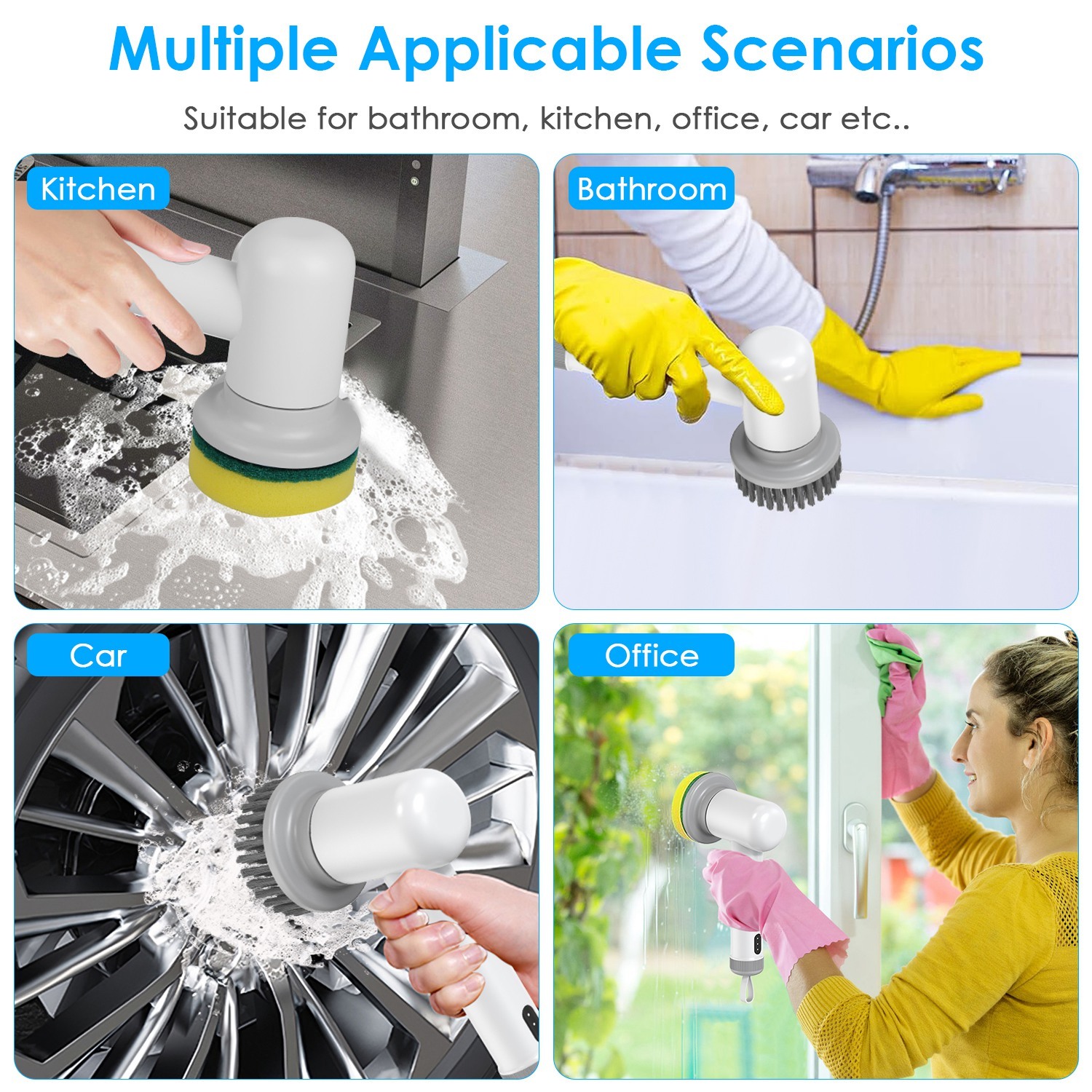 1Set Electric Handheld Spin Scrubber Cordless Cleaning Brush With 2 Rotating Speeds 3 Cleaning Brushes Rechargeable Shower Scrubber For Kitchen Dish Bathtub Sink Tile - Image 5
