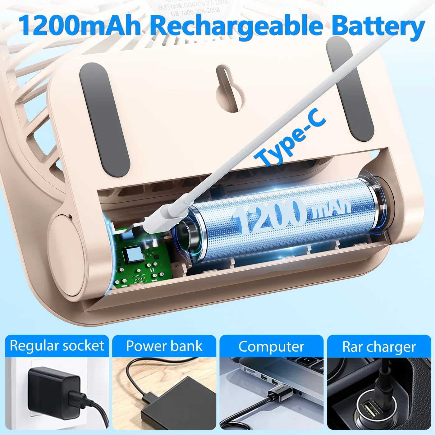 Eary Magnetic Fan Desk 180° Adjustable 4 Speeds Wind 1200mAh Rechargeable Air Cooling Fan Ultra-thin Usb Fan for Kitchen Gym - Image 4