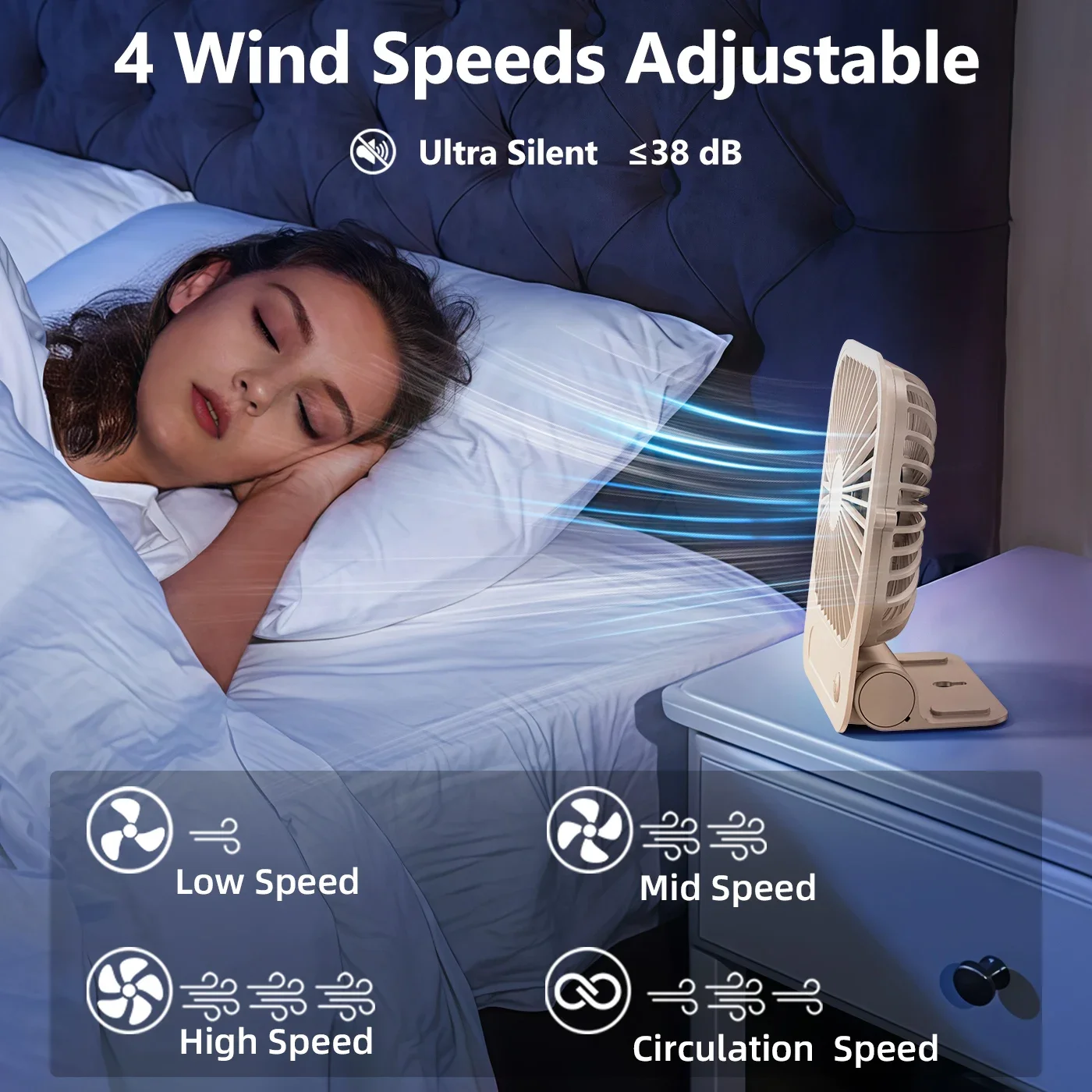 Eary Magnetic Fan Desk 180° Adjustable 4 Speeds Wind 1200mAh Rechargeable Air Cooling Fan Ultra-thin Usb Fan for Kitchen Gym - Image 5