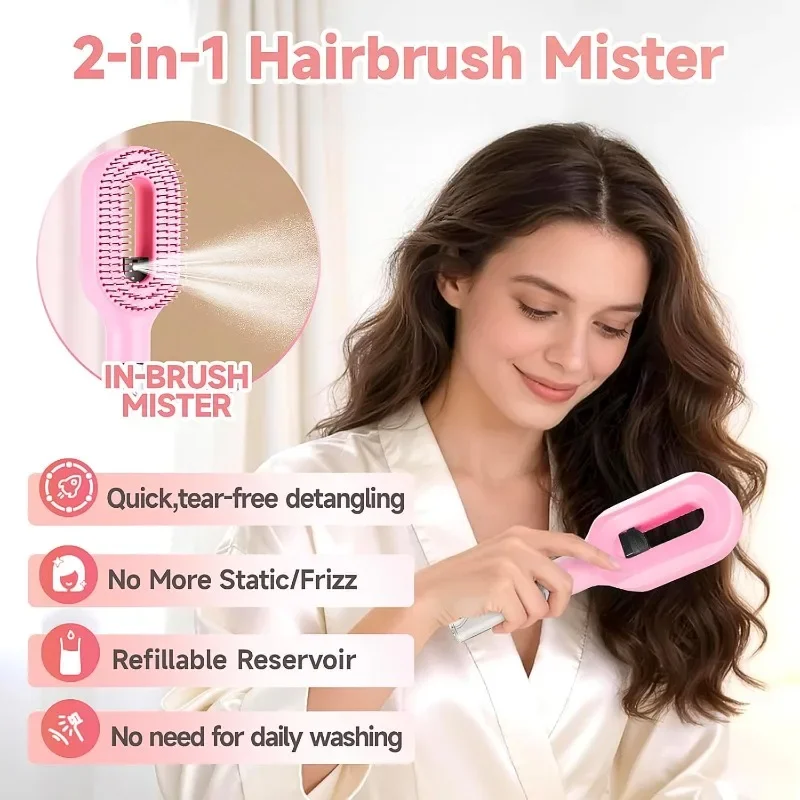 Hairbrush Sprayer Brush 2 in 1 Multi-functional Spray Bottle Comb with Water Spray Detangling Styling Salon Fluffy Modeling Comb - Image 2