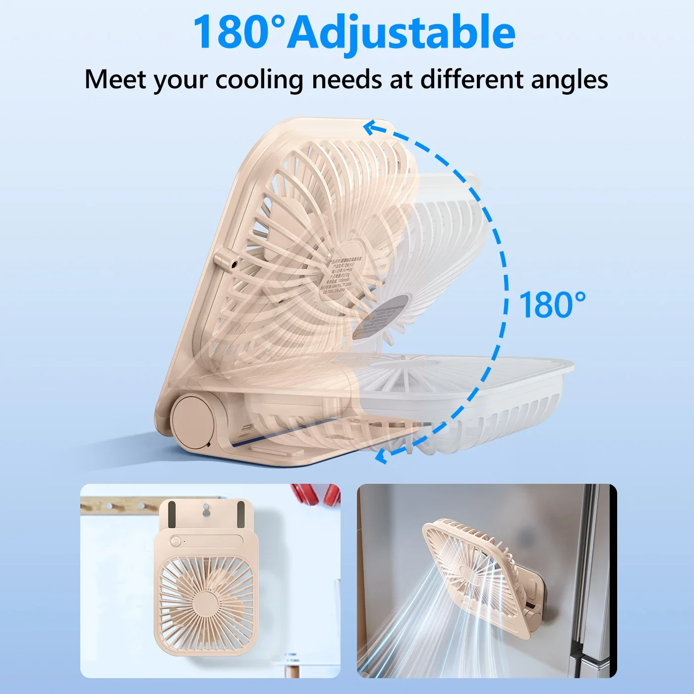Eary Magnetic Fan Desk 180° Adjustable 4 Speeds Wind 1200mAh Rechargeable Air Cooling Fan Ultra-thin Usb Fan for Kitchen Gym - Image 2