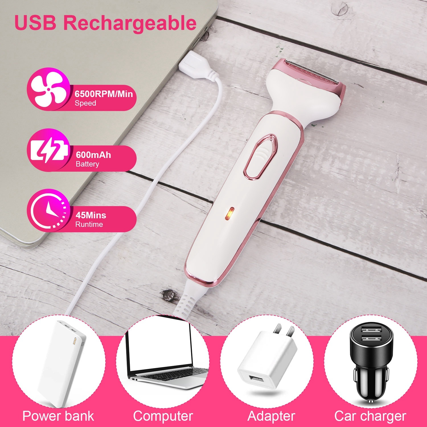 1Pc 4 In 1 Electric Razor For Women Summer Bikini Shaver Painless Grooming Kit Rechargeable Eyebrow Nose Hair Pubic Hair Bikini Trimmer Face Shaver - Image 7