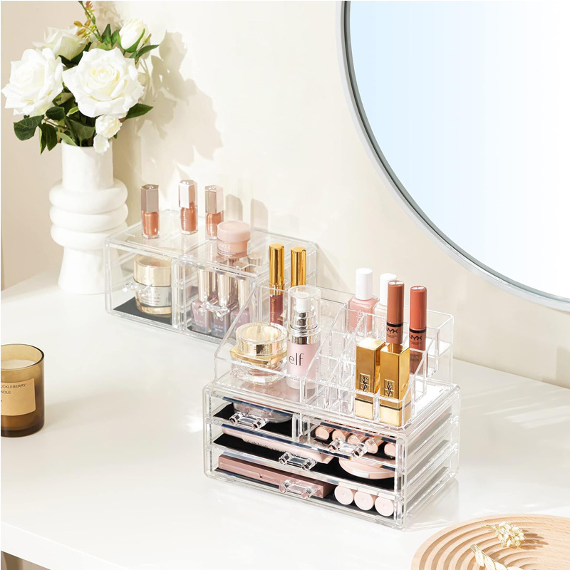 Clear Acrylic Clear Dustproof Makeup Storage, Organizer Drawers Large Skin Care Cosmetic Display Cases For Bathroom Stackable Storage Box With 4 Drawers For Vanity - Image 8