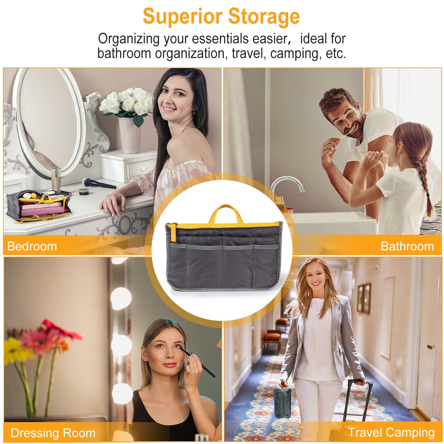 Women Lady Travel Insert Handbag Organizer Makeup Bags Toiletry Purse Liner With Hand Strap - Image 8