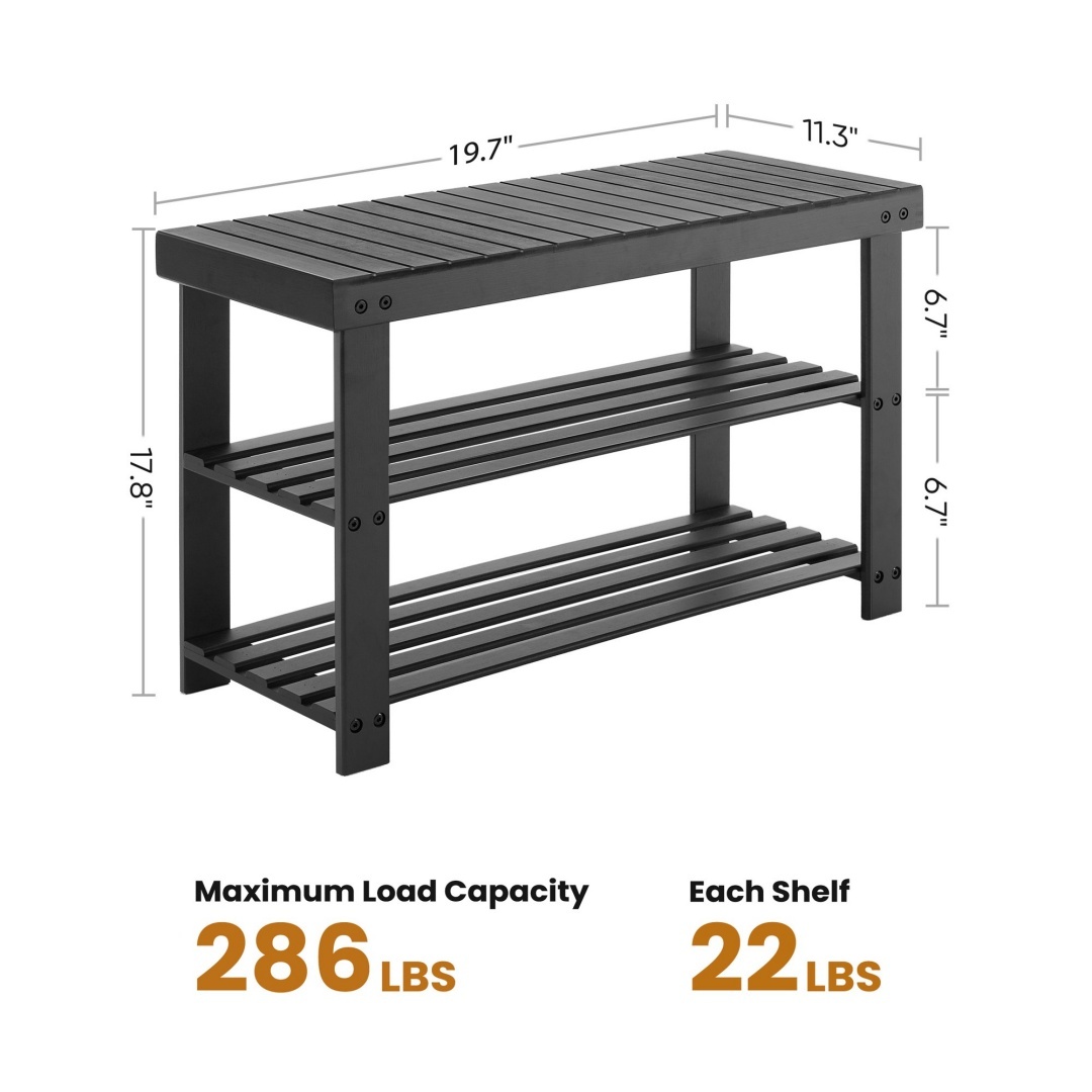 Three-tier Shoe Rack Bench, Bamboo Entrance Storage Organizer, Front Door Entrance Shoe Rack - Image 4