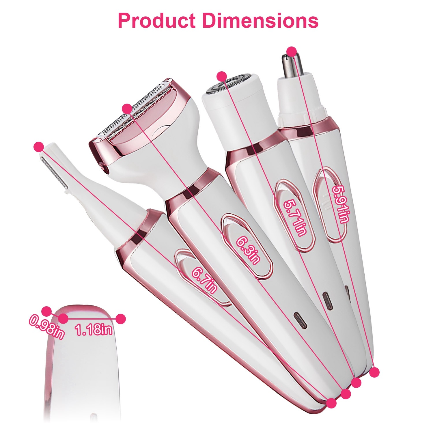 1Pc 4 In 1 Electric Razor For Women Summer Bikini Shaver Painless Grooming Kit Rechargeable Eyebrow Nose Hair Pubic Hair Bikini Trimmer Face Shaver - Image 5
