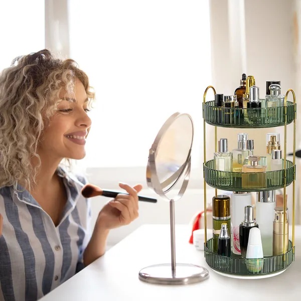 3 Tier Rotating Makeup Organizer 360° Spinning Perfume Cosmetic Storage Tray 55LBS Load Countertop Shelves For Lotion Lipstick - Image 5
