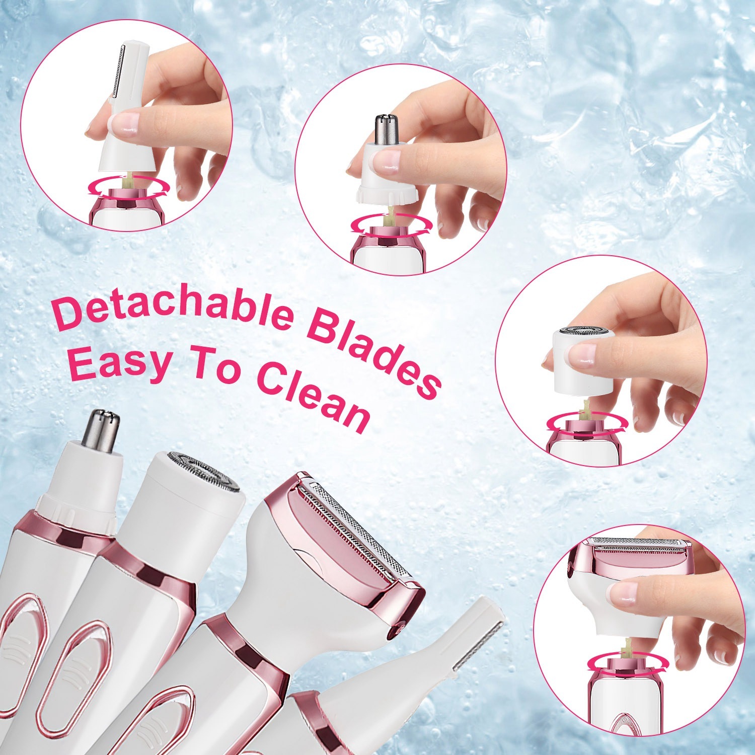 1Pc 4 In 1 Electric Razor For Women Summer Bikini Shaver Painless Grooming Kit Rechargeable Eyebrow Nose Hair Pubic Hair Bikini Trimmer Face Shaver - Image 9