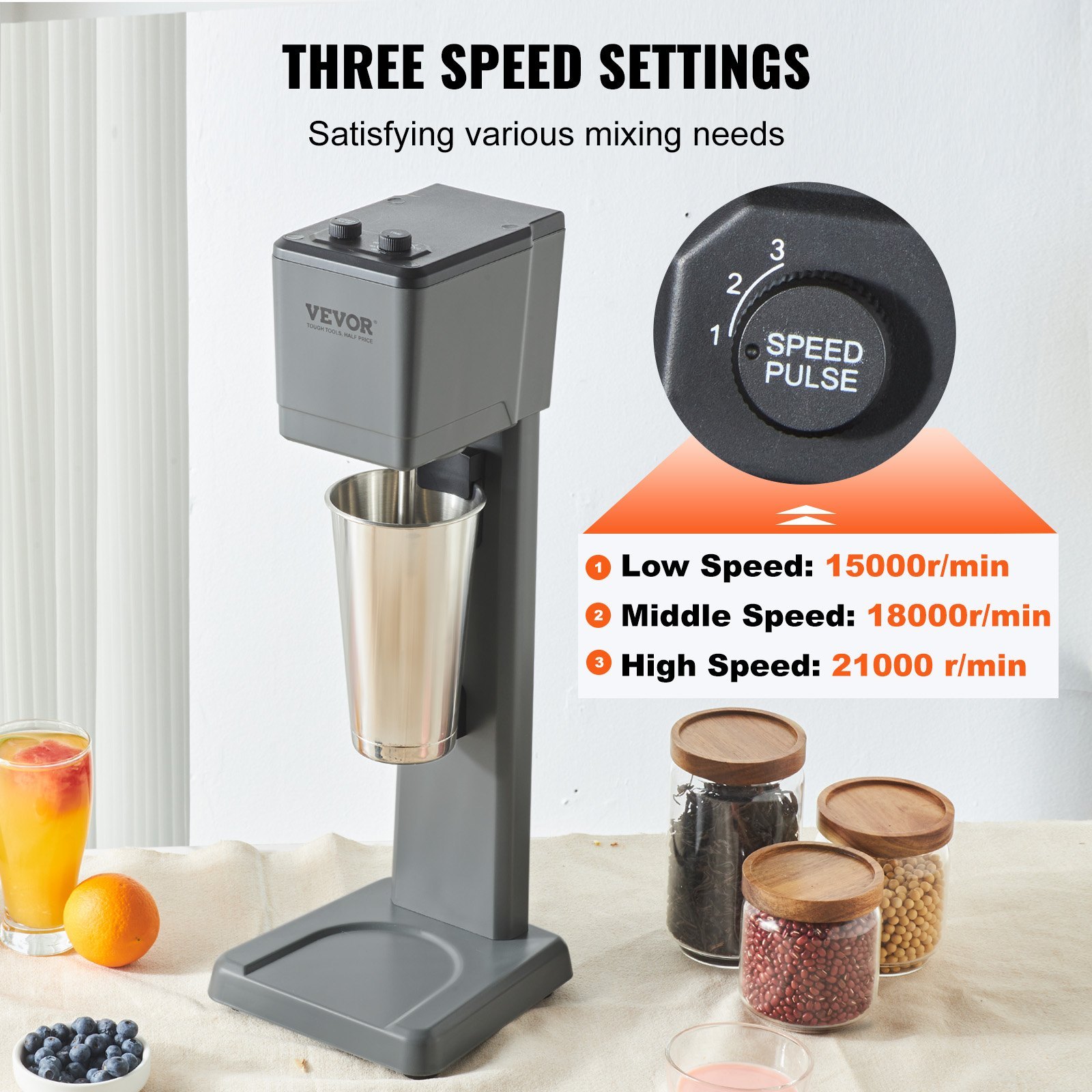 Milkshake Maker Machine, 375W Commercial Milk Shake Maker Mixer, Single Head Drink Mixer Blender Machine, 3-Speed Milkshake Blender With 27.7oz Stainless Steel Cup For Commercial - Image 5