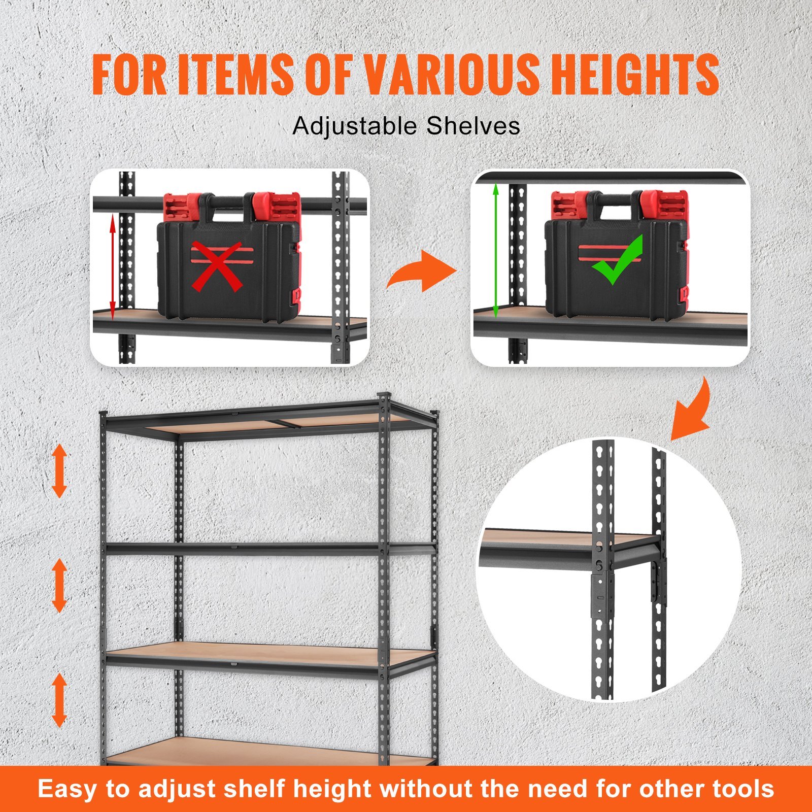 VEVOR Storage Shelving Unit, 5-Tier Adjustable, 2000 Lbs Capacity, Heavy Duty Garage Shelves Metal Organizer Utility Rack, Black, For Kitchen Pantry Basement Bathroom Laundry - Image 3