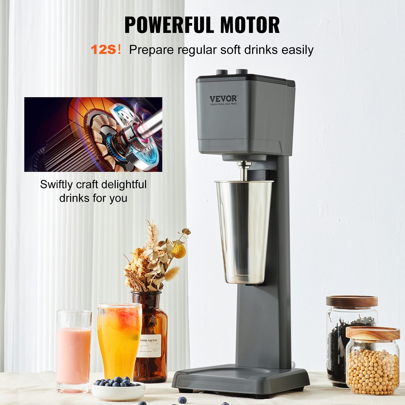 Milkshake Maker Machine, 375W Commercial Milk Shake Maker Mixer, Single Head Drink Mixer Blender Machine, 3-Speed Milkshake Blender With 27.7oz Stainless Steel Cup For Commercial - Image 2