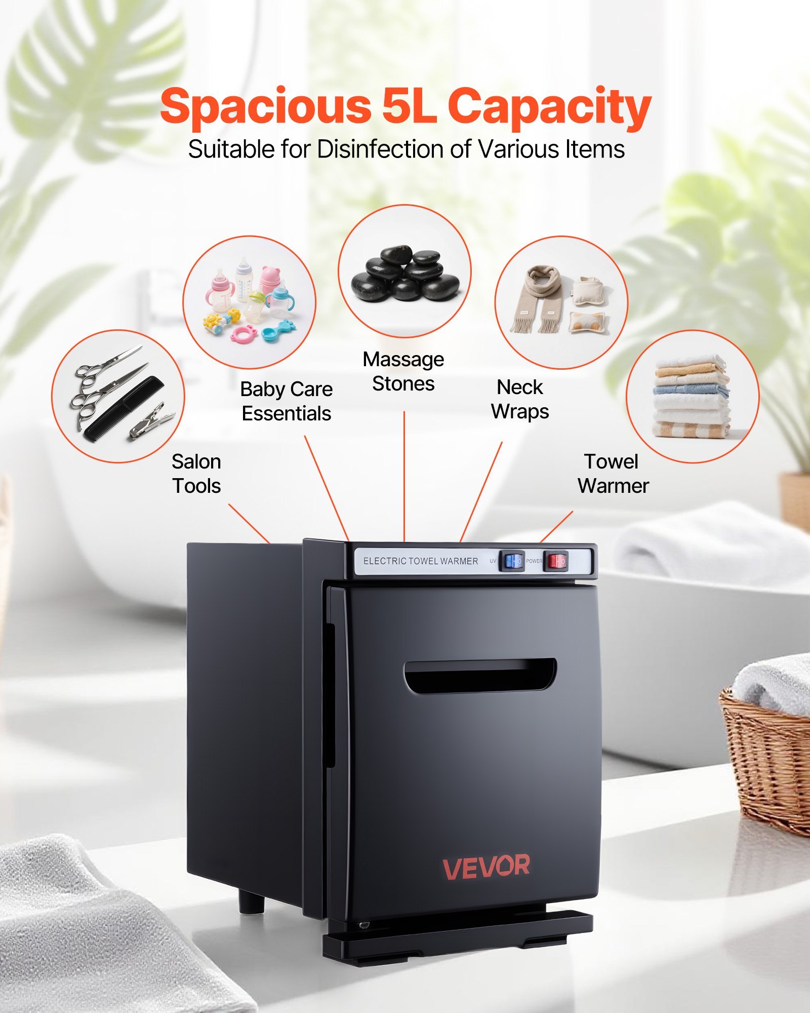 Hot Towel Warmer, 1.1 Gal Small Towel Warmer Cabinet With Clip & Stainless Steel Rack, Holds Up 8-12 Towels, Portable All-Round Heating Cabinet For Spa, Barber, Manicures, Massage, Salon, Black - Image 3