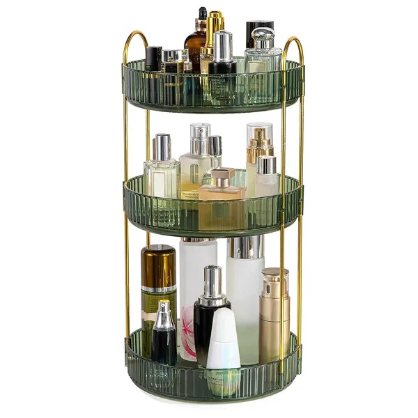 3 Tier Rotating Makeup Organizer 360° Spinning Perfume Cosmetic Storage Tray 55LBS Load Countertop Shelves For Lotion Lipstick - Image 3