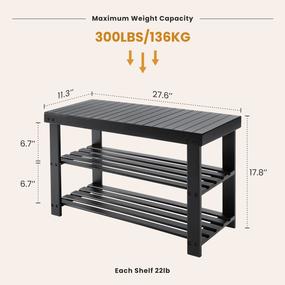 Three-tier Shoe Rack Bench, Bamboo Entrance Storage Organizer, Front Door Entrance Shoe Rack - Image 3