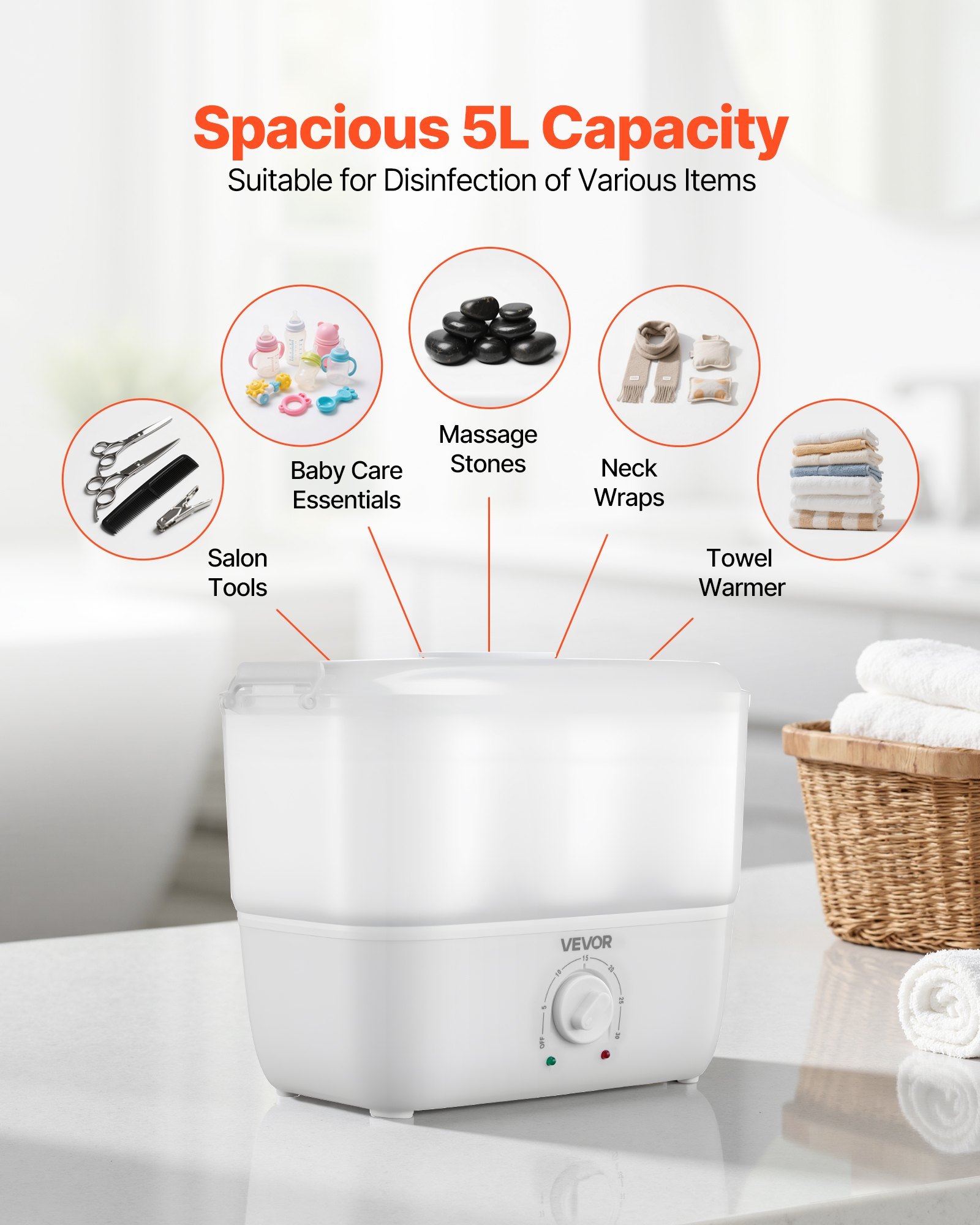 Hot Towel Warmer, 1.1 Gal Small Towel Steamer With Clip & Indicator, Holds 12-15 Towels, Portable Facial Warmer Quickly Heats Up In 5 Minutes, For Spa, Barber, Manicures, Massage, Salon, White - Image 2
